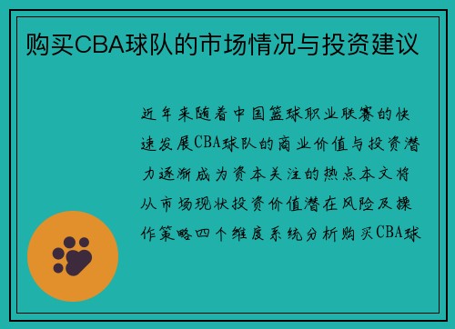 购买CBA球队的市场情况与投资建议