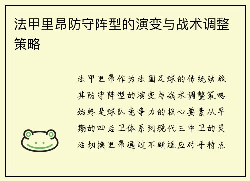 法甲里昂防守阵型的演变与战术调整策略